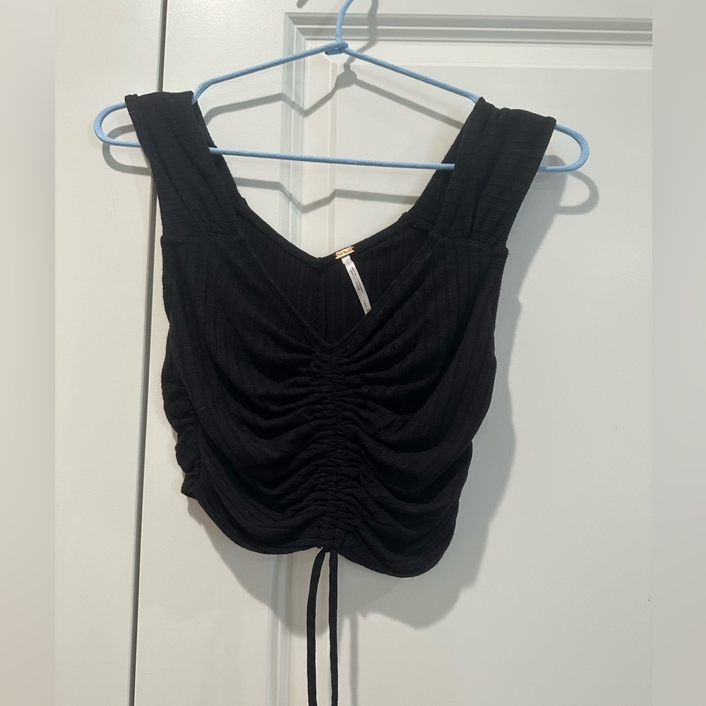 Free People Ruched Ribbed Adjustable Crop Top in Black | Sz: XS